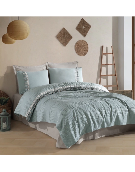 Butik Tek Kişilik Püsküllü Pike Takımı Bohamline V9 Mint