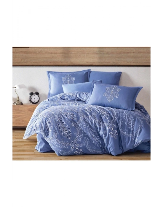 Çift Kişilik Saten Nevresim Takımı Rovi Mavi