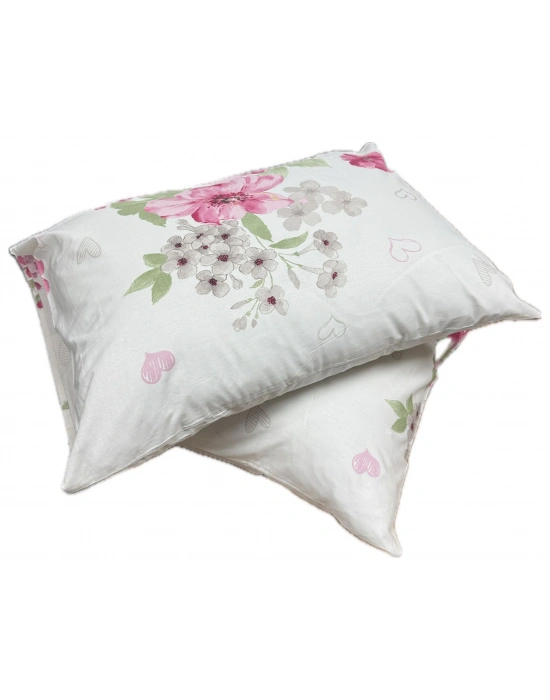 Clasy %100 Pamuk 2 Adet Yastık Kılıfı Çiçekli Beyaz