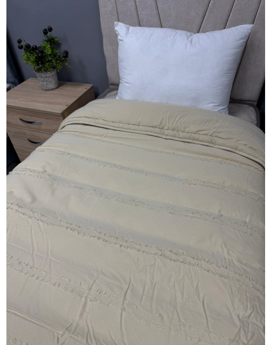 Clasy %100 Pamuk Ranforce Çift kişilik Yorgan Çift Taraflı Avola V1 Krem Düz Desenli Kapitoneli