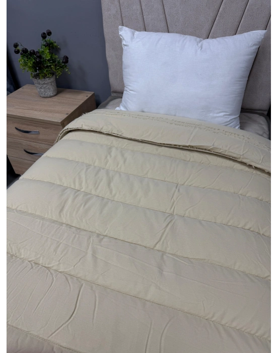 Clasy %100 Pamuk Ranforce Çift kişilik Yorgan Çift Taraflı Avola V1 Krem Düz Desenli Kapitoneli