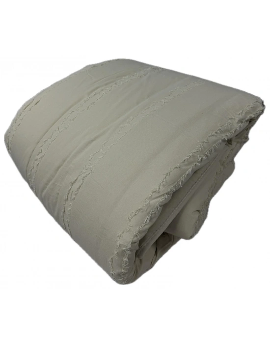 Clasy %100 Pamuk Ranforce Çift kişilik Yorgan Çift Taraflı Avola V1 Krem Düz Desenli Kapitoneli