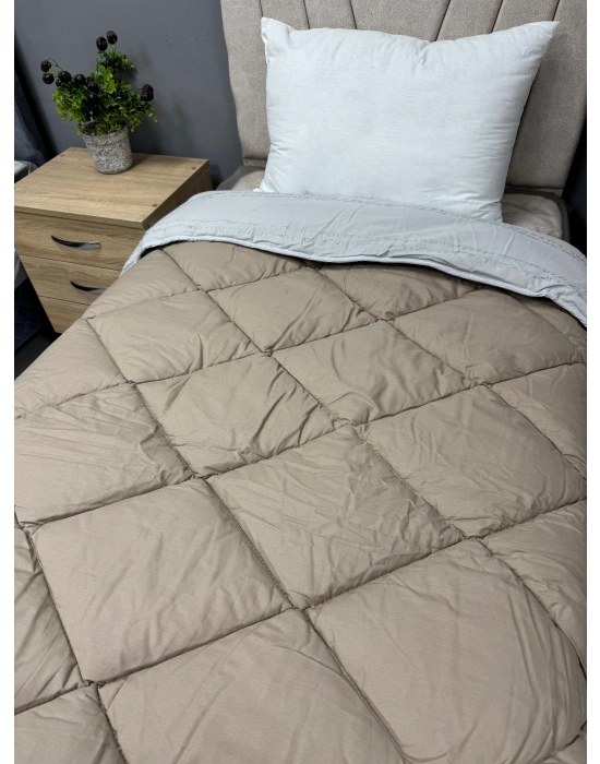 Clasy %100 Pamuk Ranforce Çift kişilik Yorgan Çift Taraflı Avola V3 Gri-Kahve Düz Desenli Kapitoneli