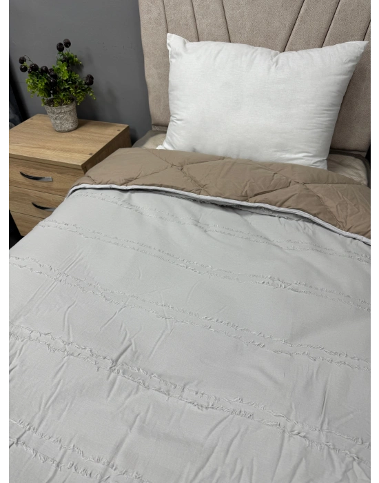 Clasy %100 Pamuk Ranforce Çift kişilik Yorgan Çift Taraflı Avola V3 Gri-Kahve Düz Desenli Kapitoneli