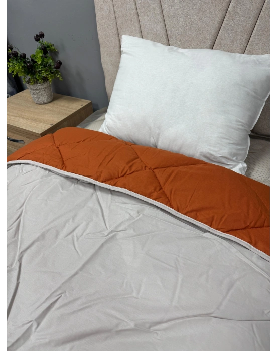 Clasy %100 Pamuk Ranforce Çift kişilik Yorgan Çift Taraflı Bej-Kiremit Düz Desenli Kapitoneli