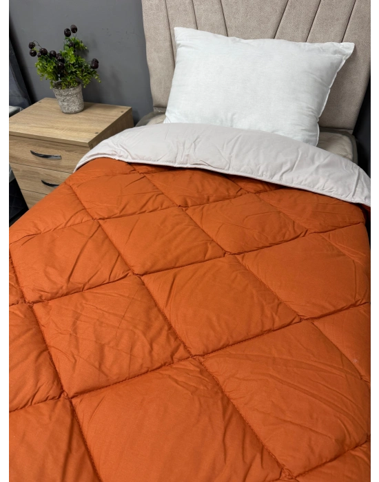 Clasy %100 Pamuk Ranforce Çift kişilik Yorgan Çift Taraflı Bej-Kiremit Düz Desenli Kapitoneli