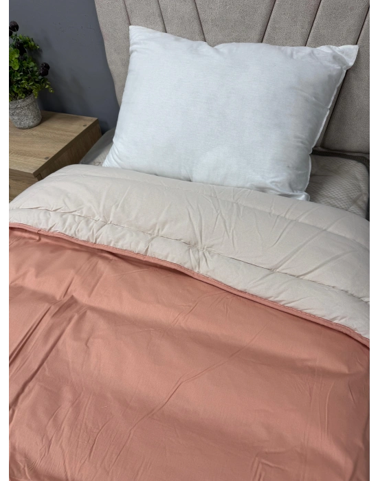 Clasy %100 Pamuk Ranforce Çift kişilik Yorgan Çift Taraflı Bej-Somon Düz Desenli Kapitoneli