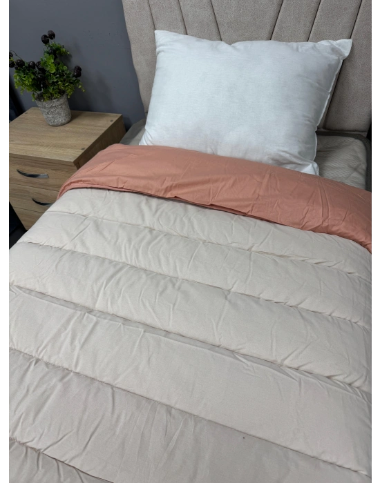 Clasy %100 Pamuk Ranforce Çift kişilik Yorgan Çift Taraflı Bej-Somon Düz Desenli Kapitoneli