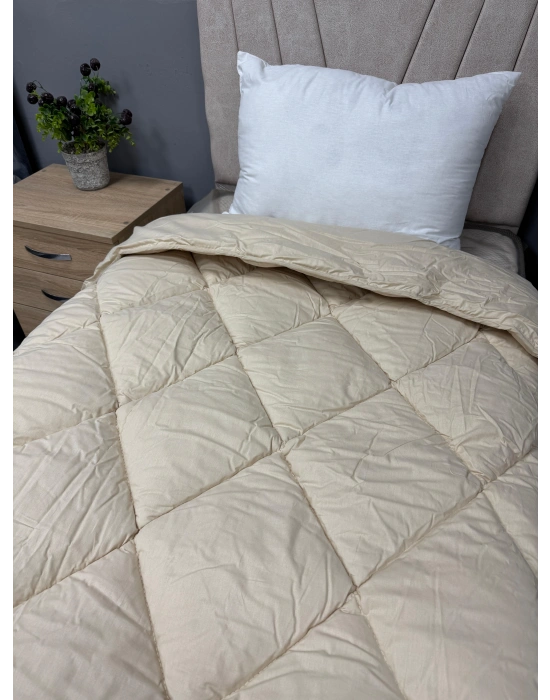 Clasy %100 Pamuk Ranforce Çift kişilik Yorgan Çift Taraflı Olerin V1 Krem Düz Desenli Kapitoneli