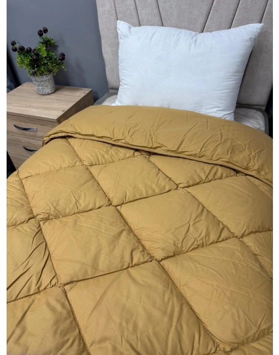 Clasy %100 Pamuk Ranforce Çift kişilik Yorgan Çift Taraflı Osela V1 Hardal Düz Desenli Kapitoneli