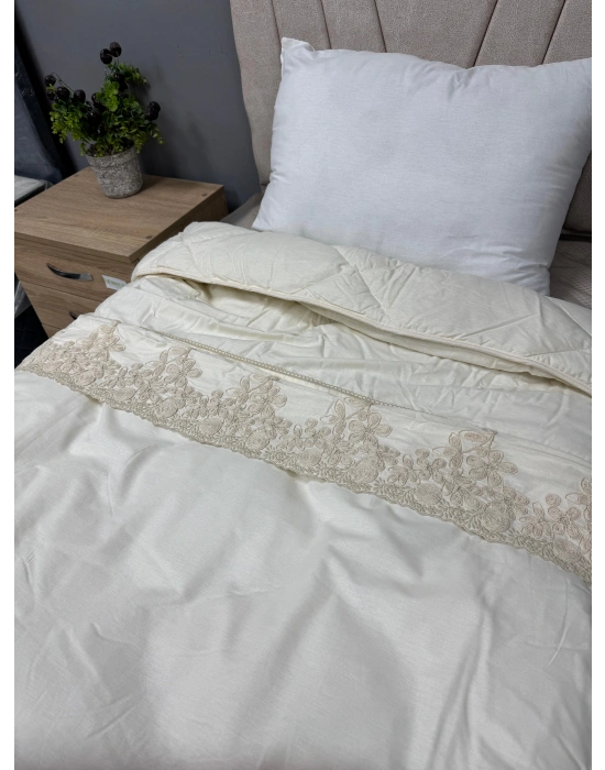 Clasy %100 Pamuk Ranforce Çift kişilik Yorgan Çift Taraflı Osela V2 Krem-Beyaz Düz Desenli Kapitoneli