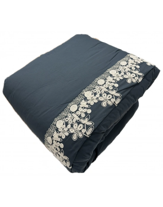 Clasy %100 Pamuk Ranforce Çift kişilik Yorgan Çift Taraflı Osela V4 İndigo Gri Düz Desenli Kapitoneli