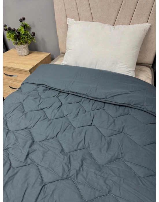 Clasy %100 Pamuk Ranforce Çift kişilik Yorgan Çift Taraflı Osela V4 İndigo Gri Düz Desenli Kapitoneli