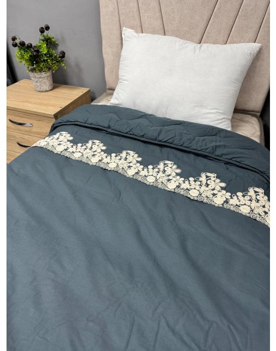 Clasy %100 Pamuk Ranforce Çift kişilik Yorgan Çift Taraflı Osela V4 İndigo Gri Düz Desenli Kapitoneli