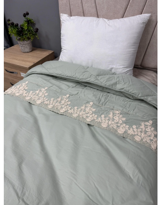 Clasy %100 Pamuk Ranforce Çift kişilik Yorgan Çift Taraflı Osela V5 Yeşil Düz Desenli Kapitoneli