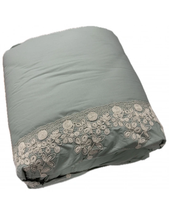 Clasy %100 Pamuk Ranforce Çift kişilik Yorgan Çift Taraflı Osela V5 Yeşil Düz Desenli Kapitoneli