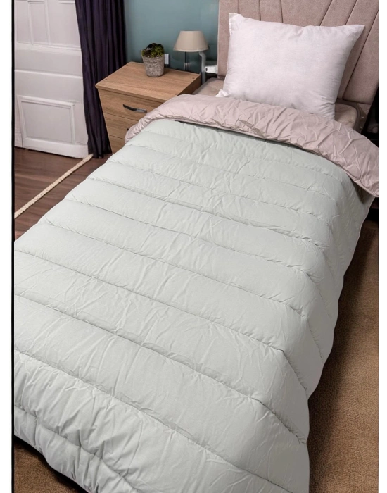 Clasy %100 Pamuk Ranforce Tek kişilik Çift Taraflı Yorgan Bej-Çağla Yeşili