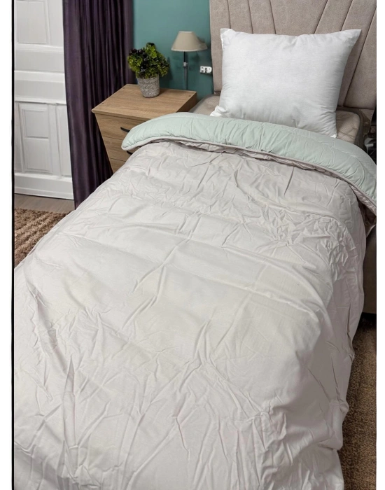 Clasy %100 Pamuk Ranforce Tek kişilik Çift Taraflı Yorgan Bej-Çağla Yeşili