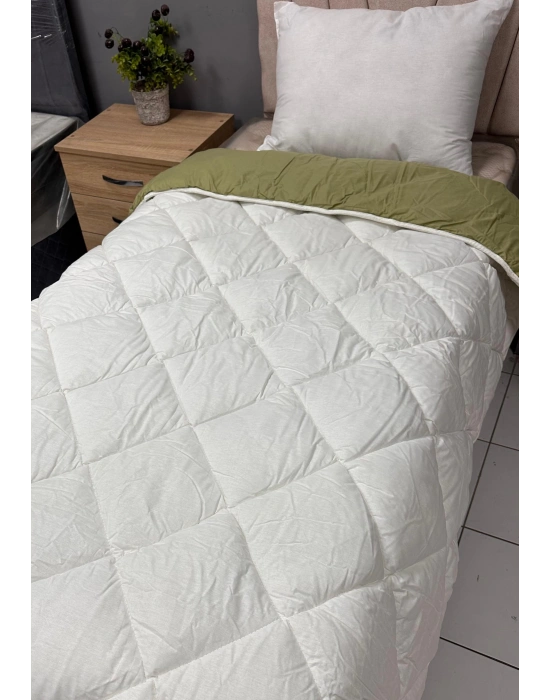 Clasy %100 Pamuk Ranforce Tek kişilik Çift Taraflı Yorgan Beyaz-Fıstık Yeşili