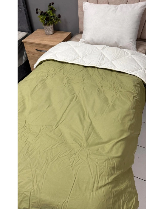 Clasy %100 Pamuk Ranforce Tek kişilik Çift Taraflı Yorgan Beyaz-Fıstık Yeşili