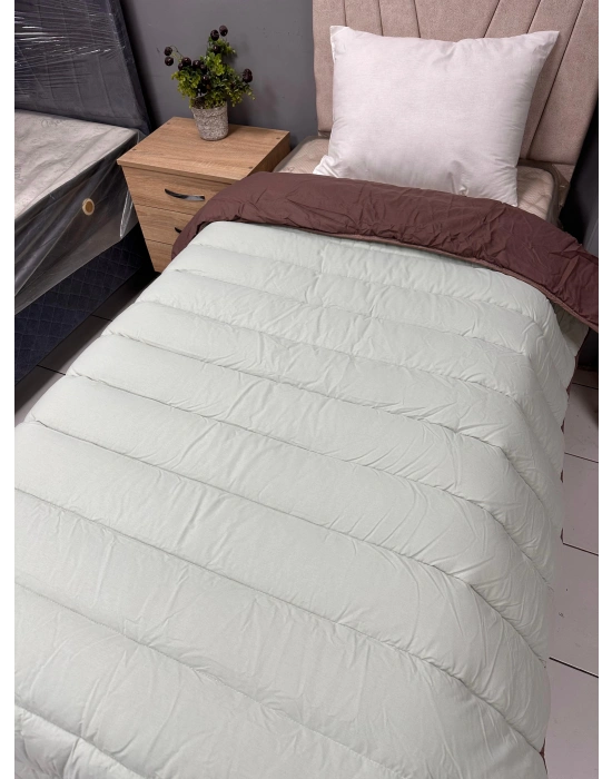 Clasy %100 Pamuk Ranforce Tek kişilik Çift Taraflı Yorgan Koyu Kahve-Çağla Yeşili