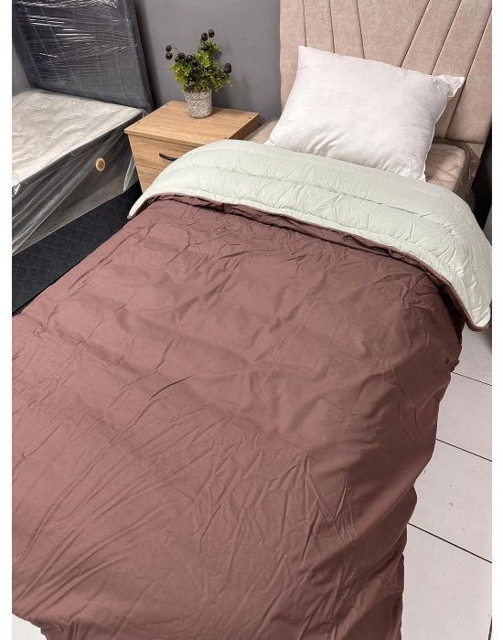 Clasy %100 Pamuk Ranforce Tek kişilik Çift Taraflı Yorgan Koyu Kahve-Çağla Yeşili