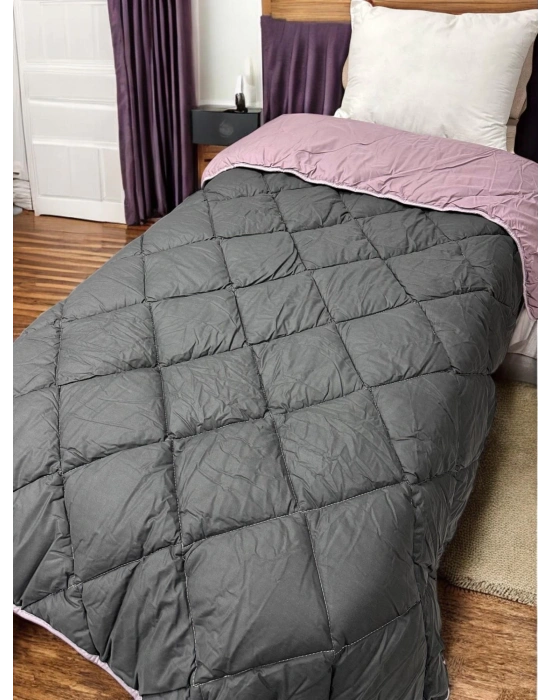 Clasy %100 Pamuk Ranforce Tek kişilik Çift Taraflı Yorgan Mor-Siyah Düz Desen