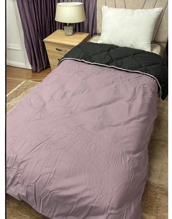 Clasy %100 Pamuk Ranforce Tek kişilik Çift Taraflı Yorgan Mor-Siyah Düz Desen