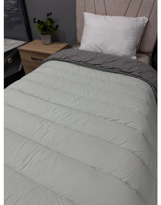 Clasy %100 Pamuk Ranforce Tek kişilik Yorgan Çift Taraflı Çağla Yeşili-Gri Düz Desen