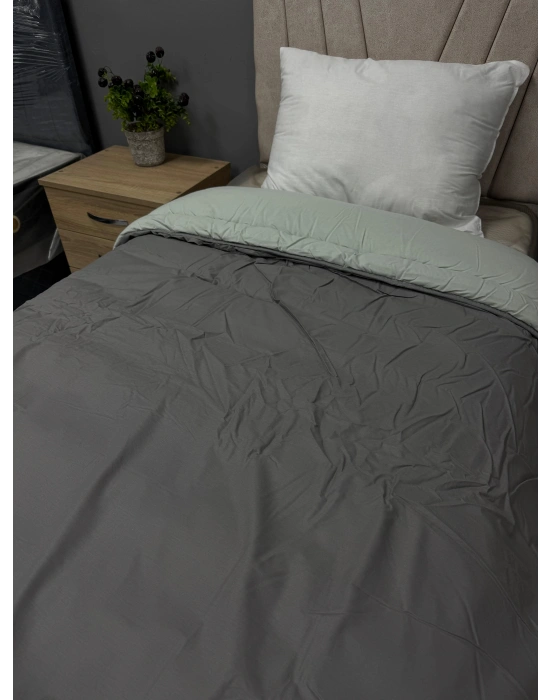 Clasy %100 Pamuk Ranforce Tek kişilik Yorgan Çift Taraflı Çağla Yeşili-Gri Düz Desen