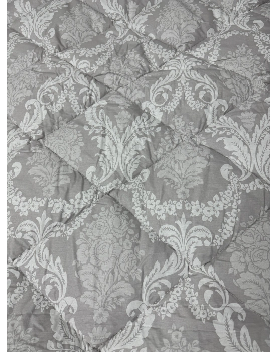 Clasy %100 Pamuk Ranforce Tek kişilik Yorgan Çift Taraflı Gri Ekose Çiçek Desenli