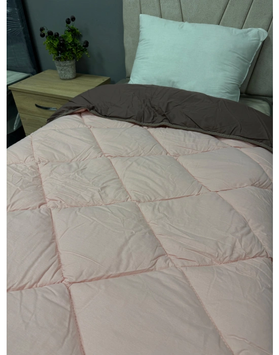 Clasy %100 Pamuk Ranforce Tek kişilik Yorgan Çift Taraflı Kahve-Pembe Düz Desen