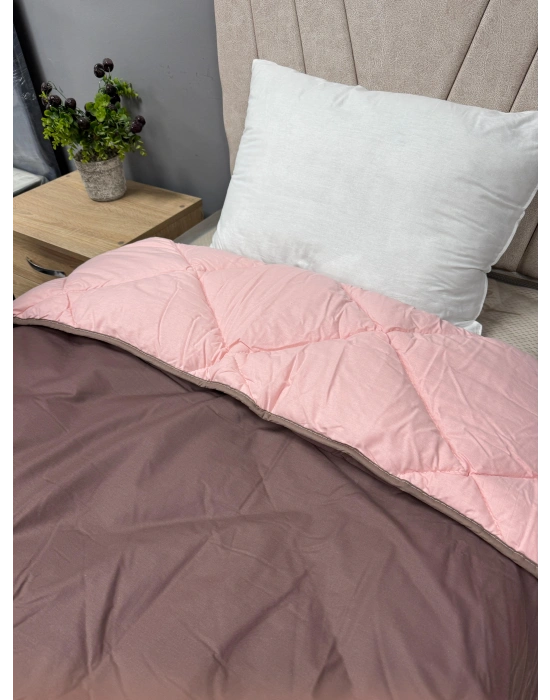 Clasy %100 Pamuk Ranforce Tek kişilik Yorgan Çift Taraflı Kahve-Pembe Düz Desen