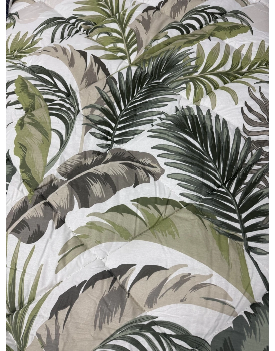 Clasy %100 Pamuk Ranforce Tek kişilik Yorgan Çift Taraflı Yeşil-Beyaz-Gri Çiçekli-Düz Desen