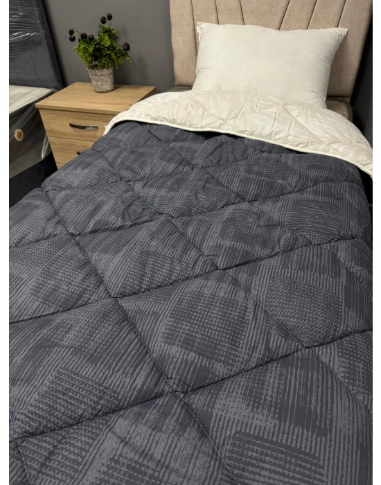 Clasy %100 Pamuk Ranforce Tek kişilik Yorgan Çift Taraflı Yeşil-Beyaz-Gri Çiçekli-Düz Desen