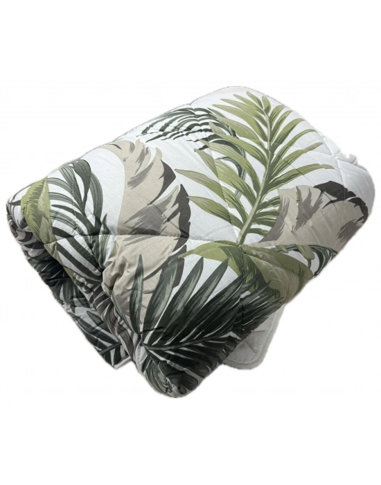 Clasy %100 Pamuk Ranforce Tek kişilik Yorgan Çift Taraflı Yeşil-Beyaz-Gri Çiçekli-Düz Desen