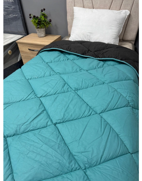 Clasy %100 Pamuk Ranforce Tek kişilik Yorgan Çift Taraflı Yeşil-Siyah Düz Desen