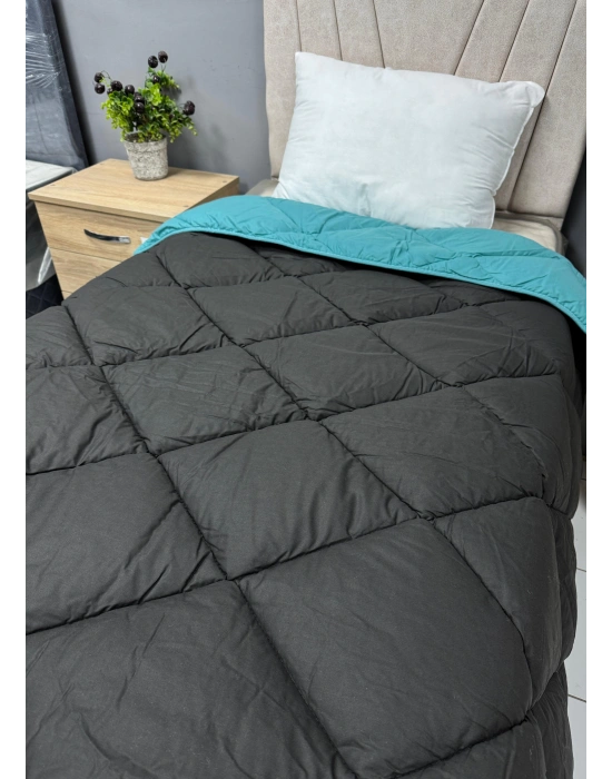 Clasy %100 Pamuk Ranforce Tek kişilik Yorgan Çift Taraflı Yeşil-Siyah Düz Desen