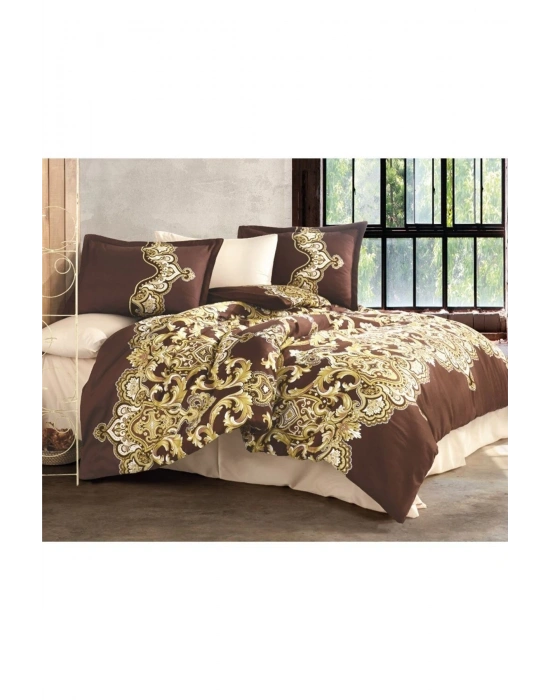 Clasy 100% Pamuk Saten Çift Kişilik Nevresim Takımı  ARTESA V1 KAHVE