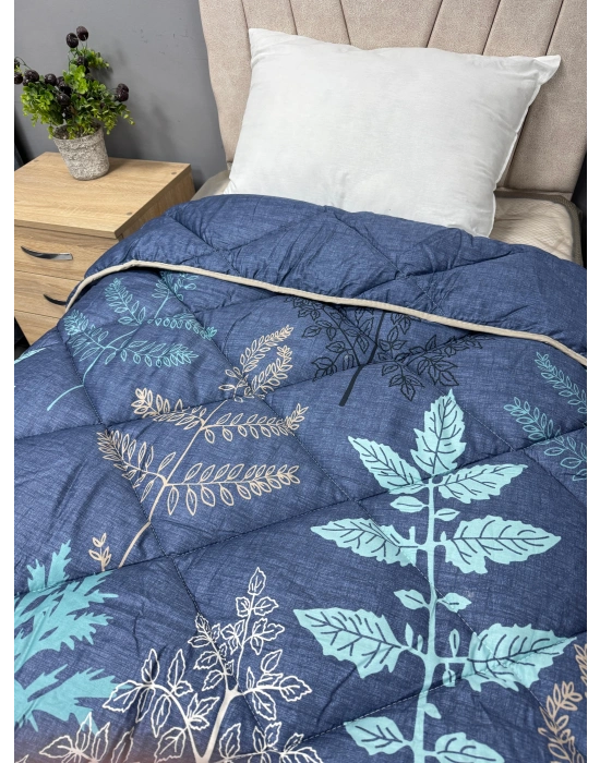 Clasy %100 Pamuk Saten Çift kişilik Yorgan Çift Taraflı Dual V1 Desenli Kapitoneli Mavi