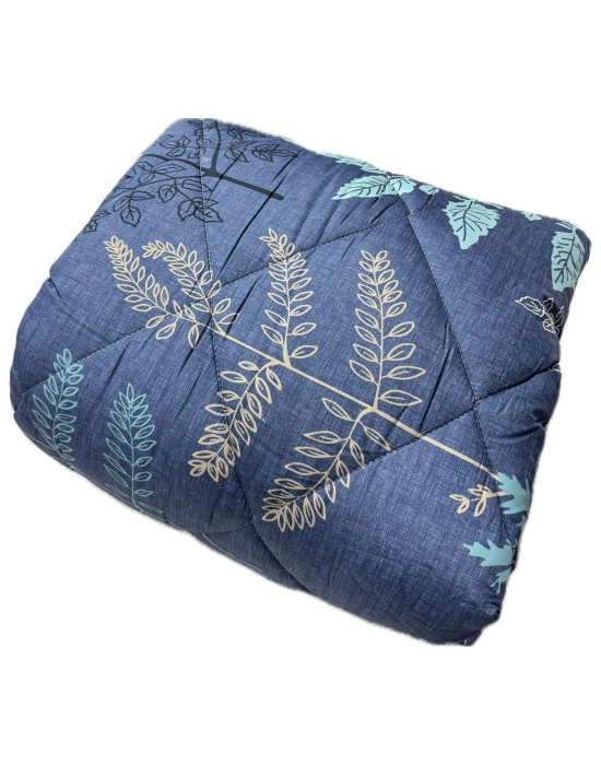 Clasy %100 Pamuk Saten Çift kişilik Yorgan Çift Taraflı Dual V1 Desenli Kapitoneli Mavi