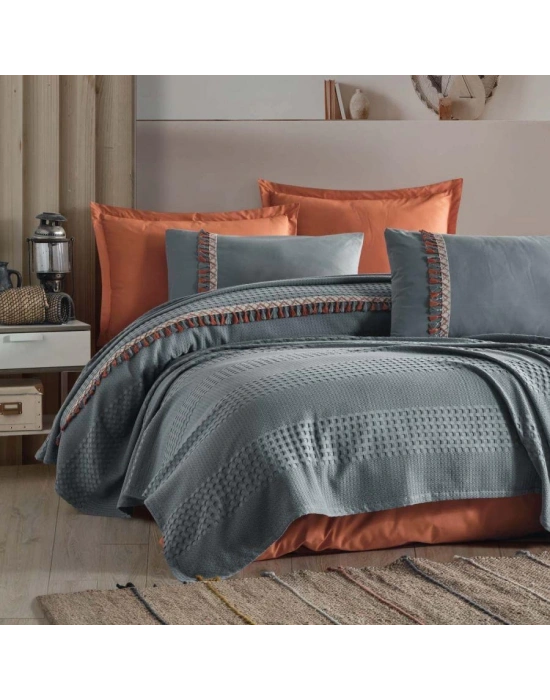 Clasy Çift Kişilik Butik Pike Takımı Bohemline V1 Gri