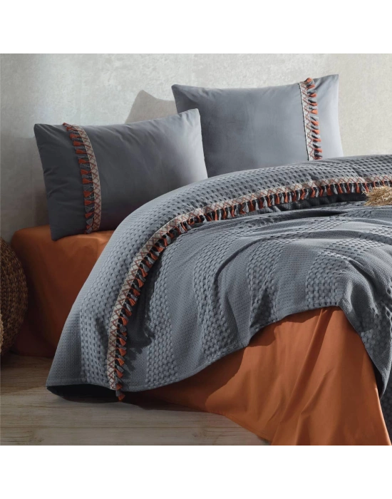 Clasy Çift Kişilik Butik Pike Takımı Bohemline V1 Gri