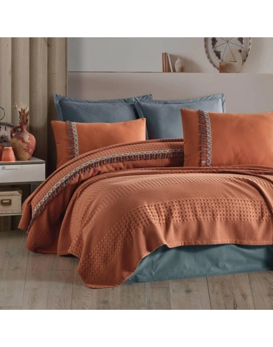 Clasy Çift Kişilik Butik Pike Takımı Bohemline V2 Kiremit