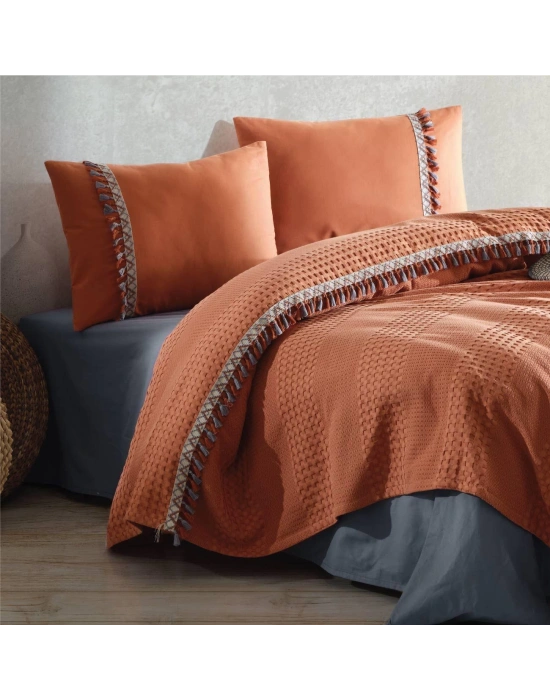 Clasy Çift Kişilik Butik Pike Takımı Bohemline V2 Kiremit