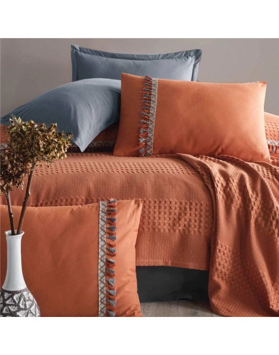 Clasy Çift Kişilik Butik Pike Takımı Bohemline V2 Kiremit