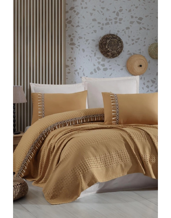 Clasy Çift Kişilik Butik Pike Takımı Bohemline V6 Hardal