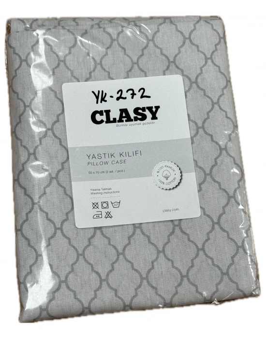 Clasy Ranforce %100 Pamuk 2 Adet Yastık Kılıfı Çizgili Desenli Gri