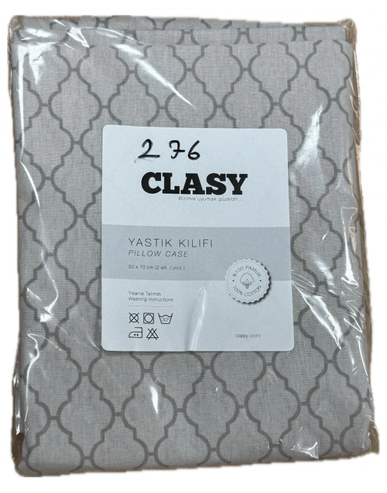 Clasy Ranforce %100 Pamuk 2 Adet Yastık Kılıfı Çizgili Desenli Gri