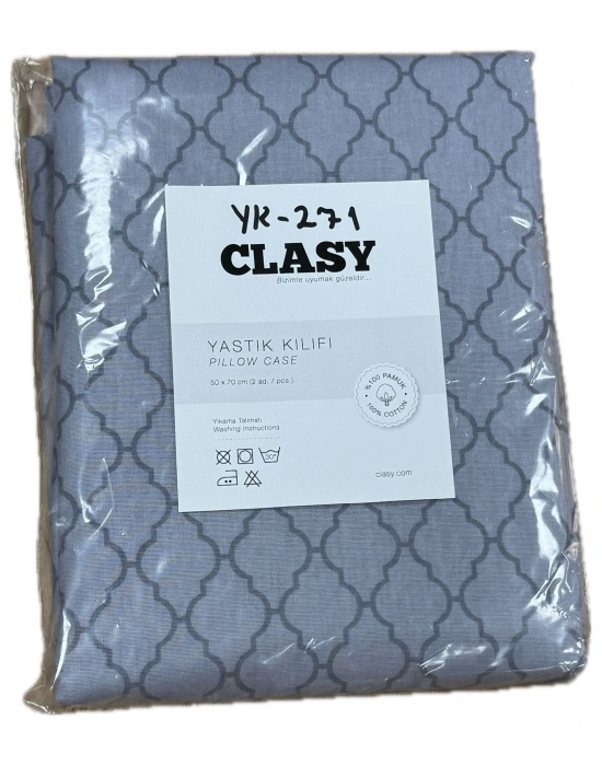 Clasy Ranforce %100 Pamuk 2 Adet Yastık Kılıfı Çizgili Desenli Mavi